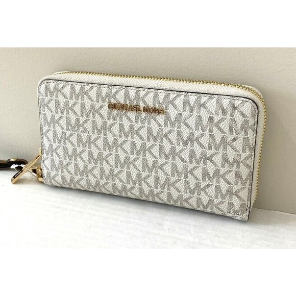 New Michael Kors Jet Set Travel Large Flat Phone Case Wallet Logo Vanilla - Picture 2 of 4